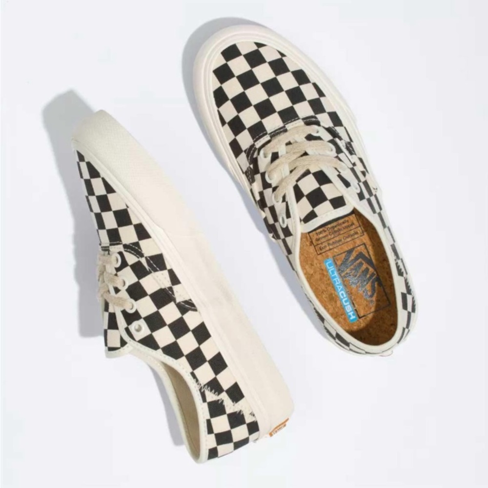 Vans Eco Theory Authentic SF Skate Shoes, Black Checkerboard/Marshmallow Size 8
